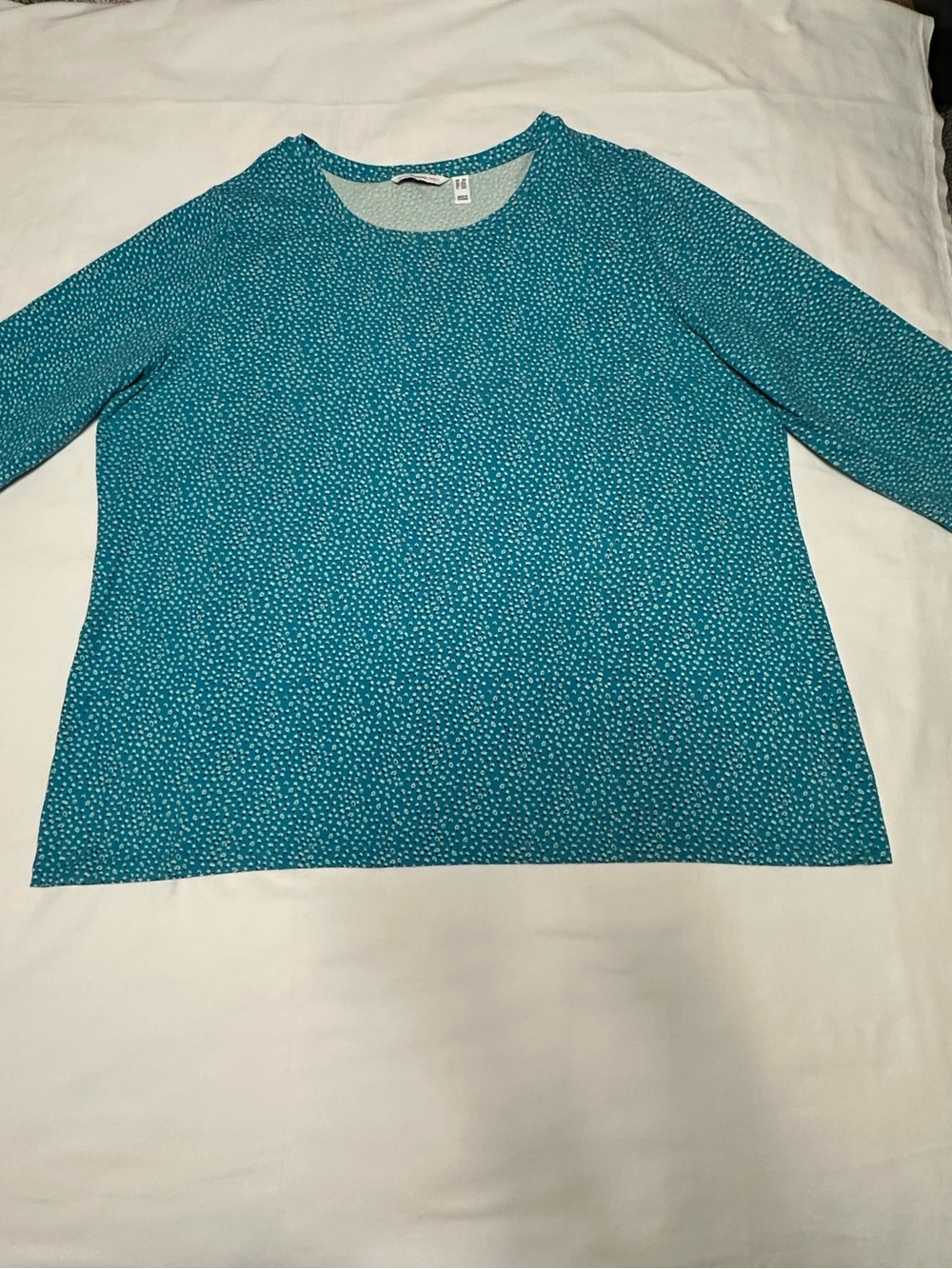 Isaac Mizrahi Teal Printed 3/4 Sleeve Top